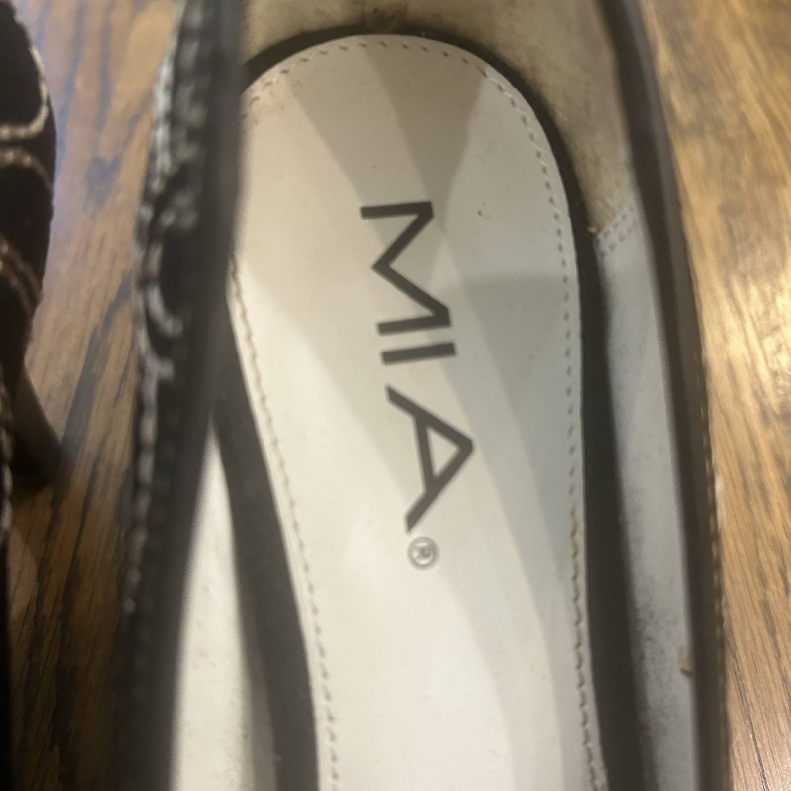 MIA Black/White Square Toe Pumps Block Heel Slip On Bow Solid Women’s 7.5