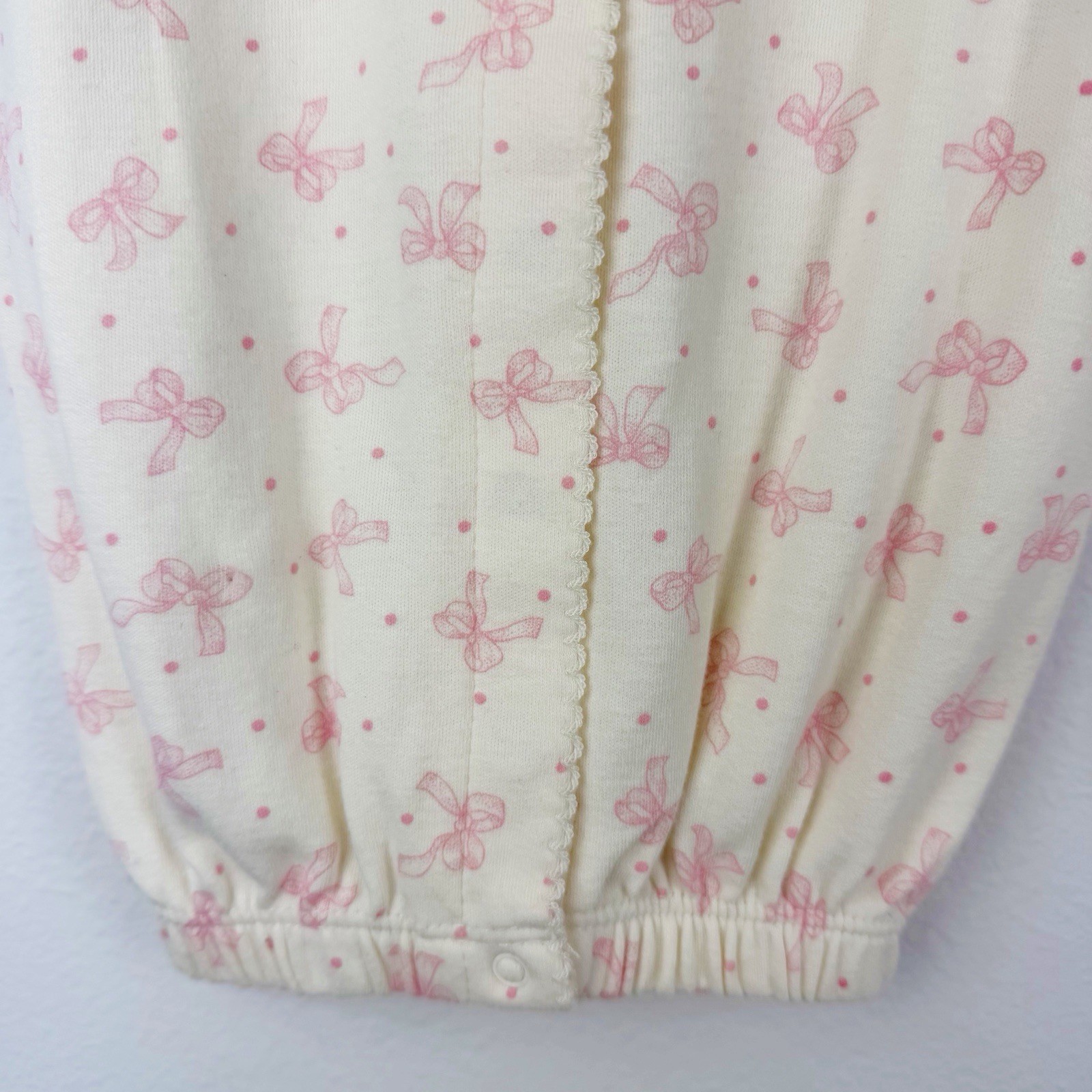 Baby Gap Convertible Infant Gown Pink Bows Fold Over Cuffs 100% Cotton 0-3M NWT