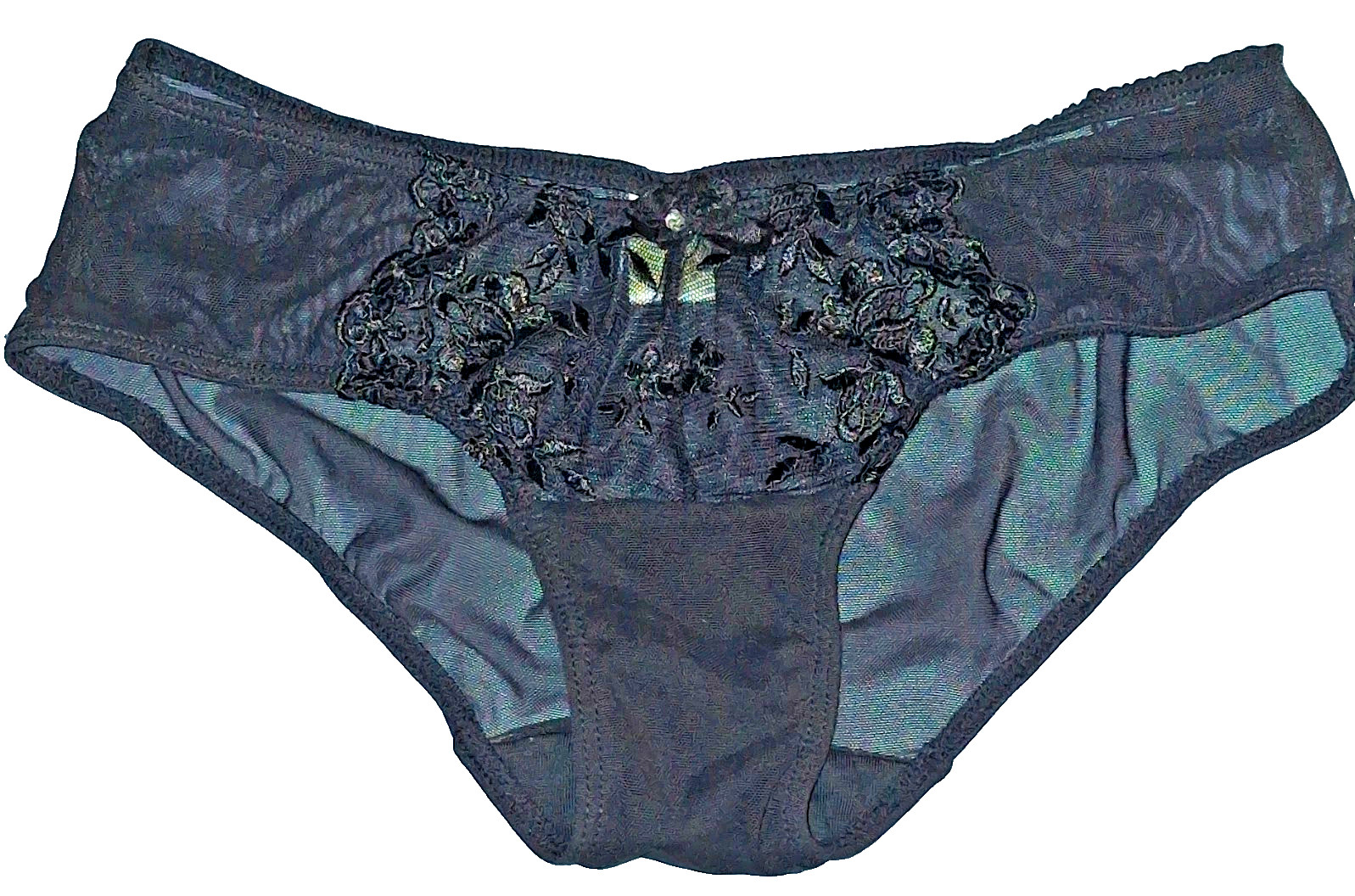 BRAND NEW Without Tags Black Sheer Mesh Bikini Panties Embroidery Bow Size 5/S