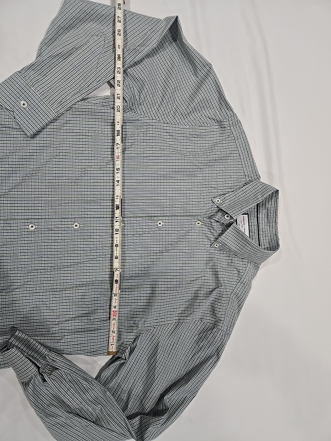 Charles Tyrwhitt Button Down Shirt 16 1/2 /35 Inches Green Gingham Preppy