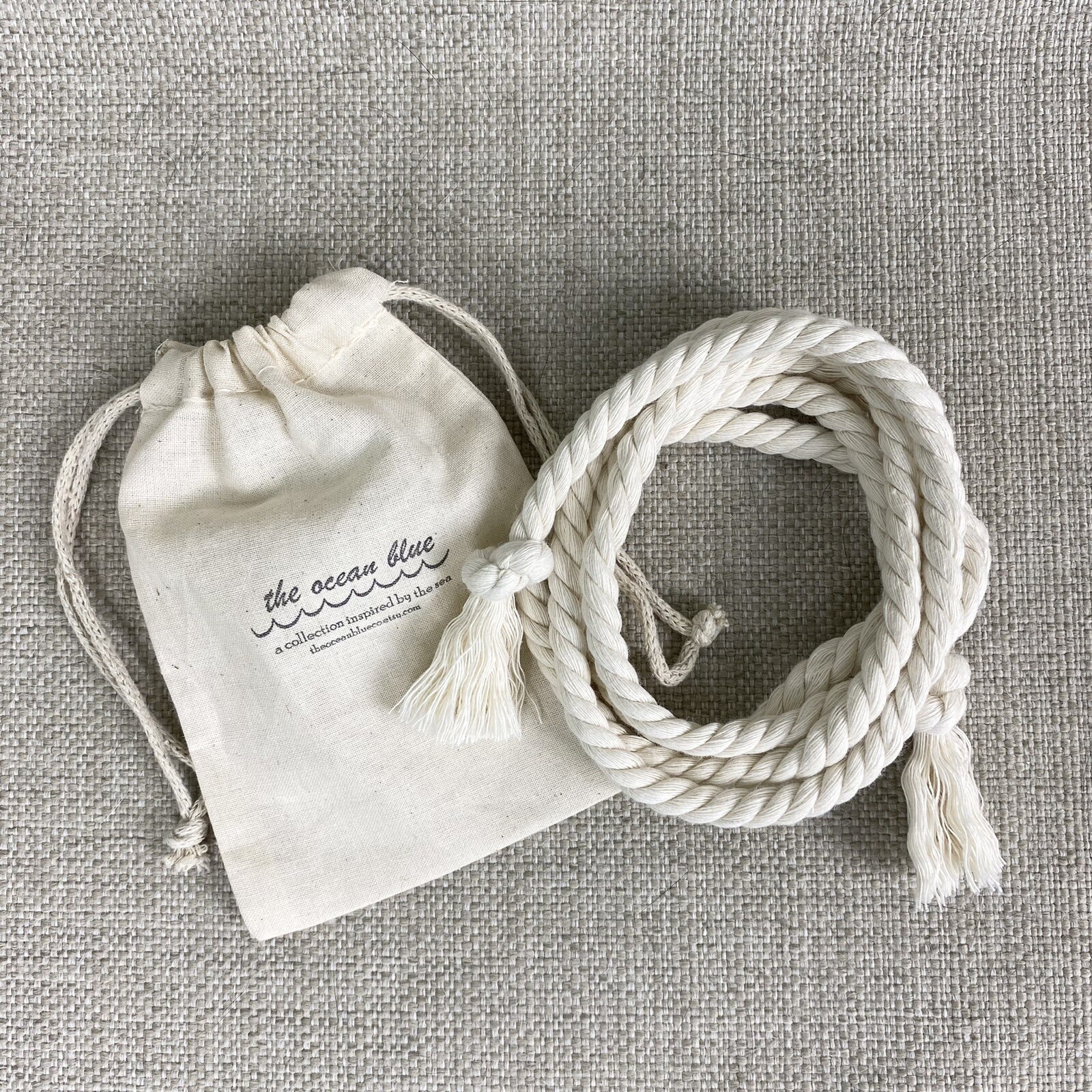 Rope Belt Ivory Cotton 56″ Long Bohemian Nautical Simple Frayed Ends Handmade
