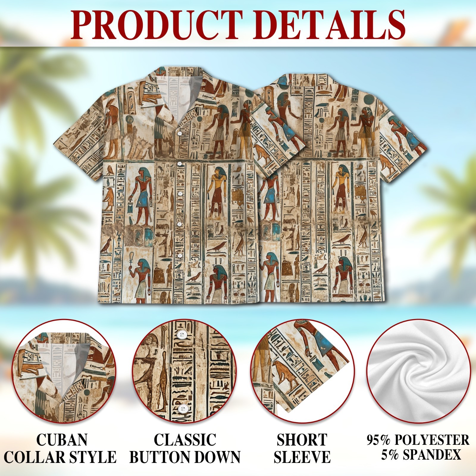 Ancient Egyptian Hawaiian Shirt Pharaoh Hieroglyph Summer Button Up