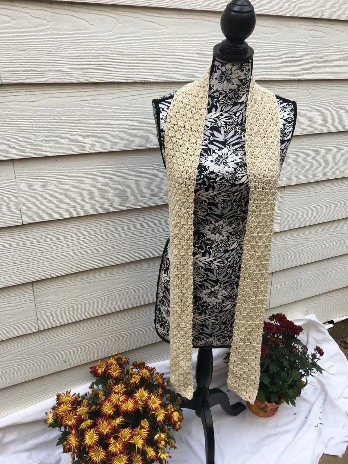 Scarf handmade Crochet light brown beige tan color lt weight shimmering glitzy