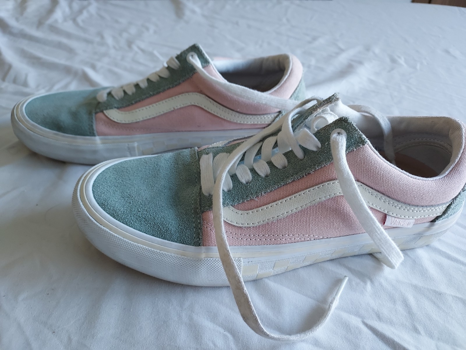 Vans Old Skool Pro Washout Mens 8 Womens 9.5 Suede Shoes Skate Peach Blue Pink