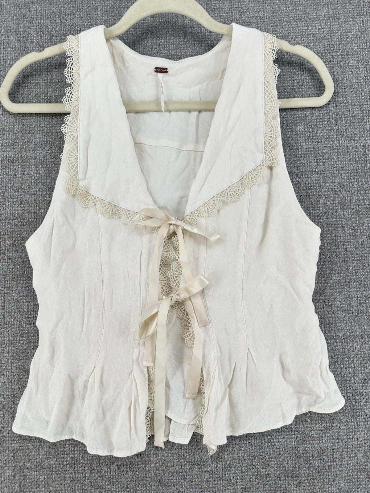 Free People Lace Ribbon Ruffle Camisole Ivory Tie Front Sleeveless S Women