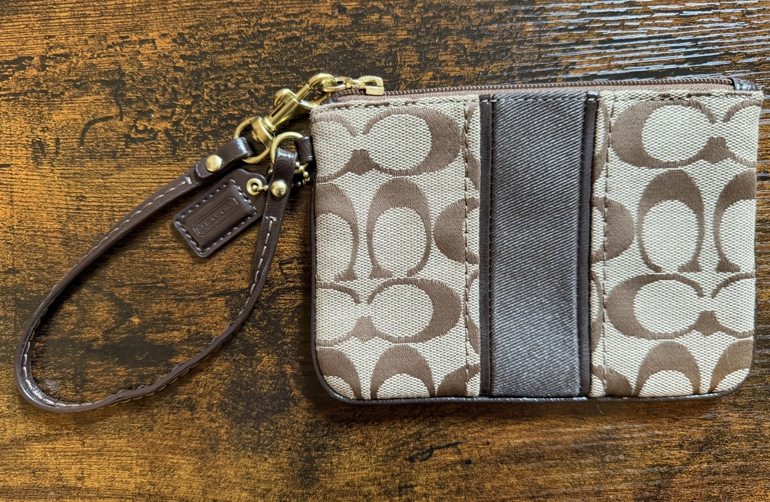 Coach Signature Logo Zip Wristlet Wallet