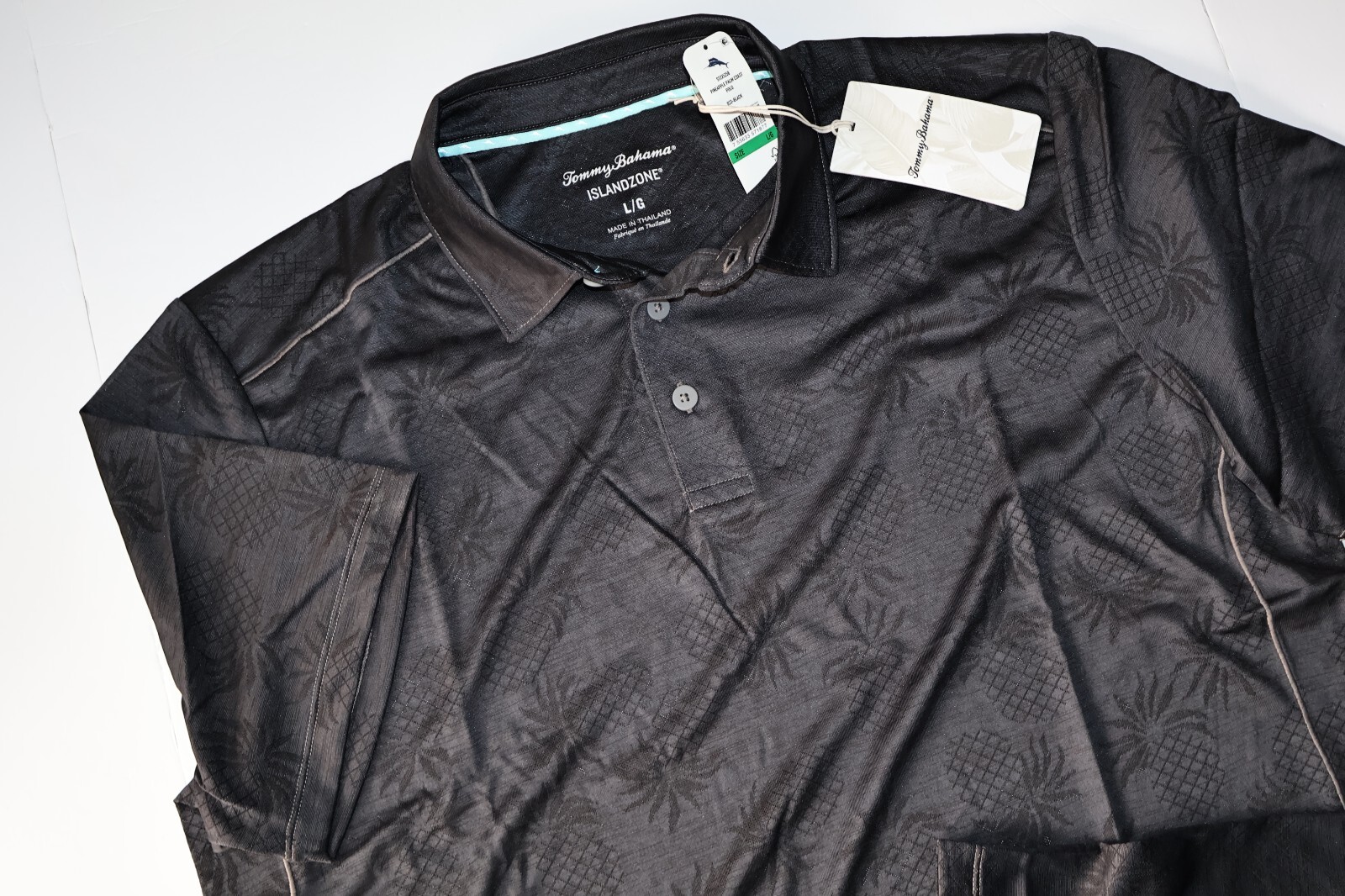 Tommy Bahama Polo Shirt Pineapple Palm Coast Performance Black SS New
