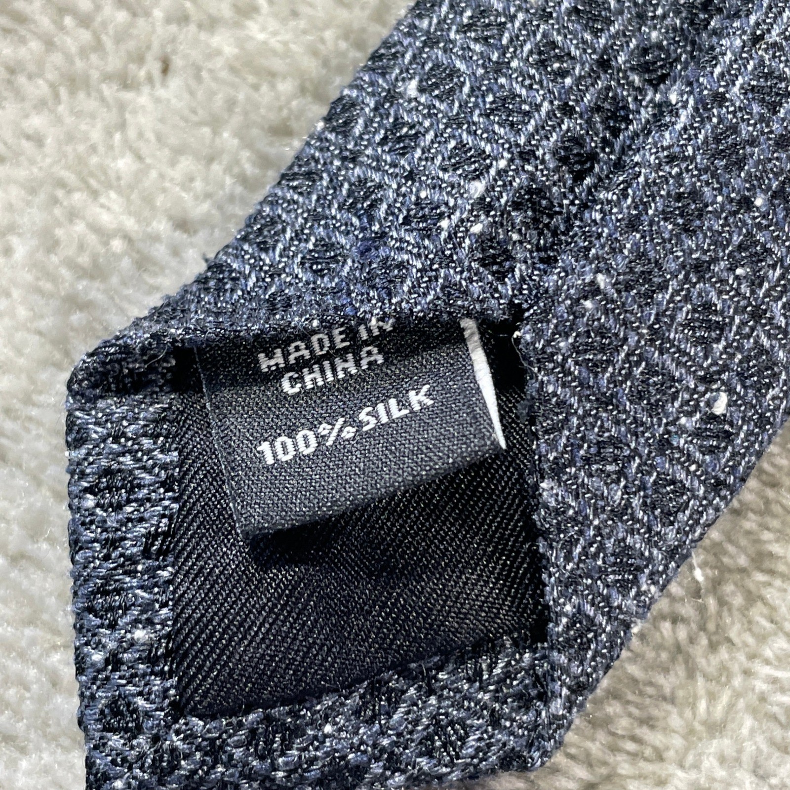 Murano Slim Tie Necktie Navy Blue Geometric Grid Woven 100% Silk Career Office