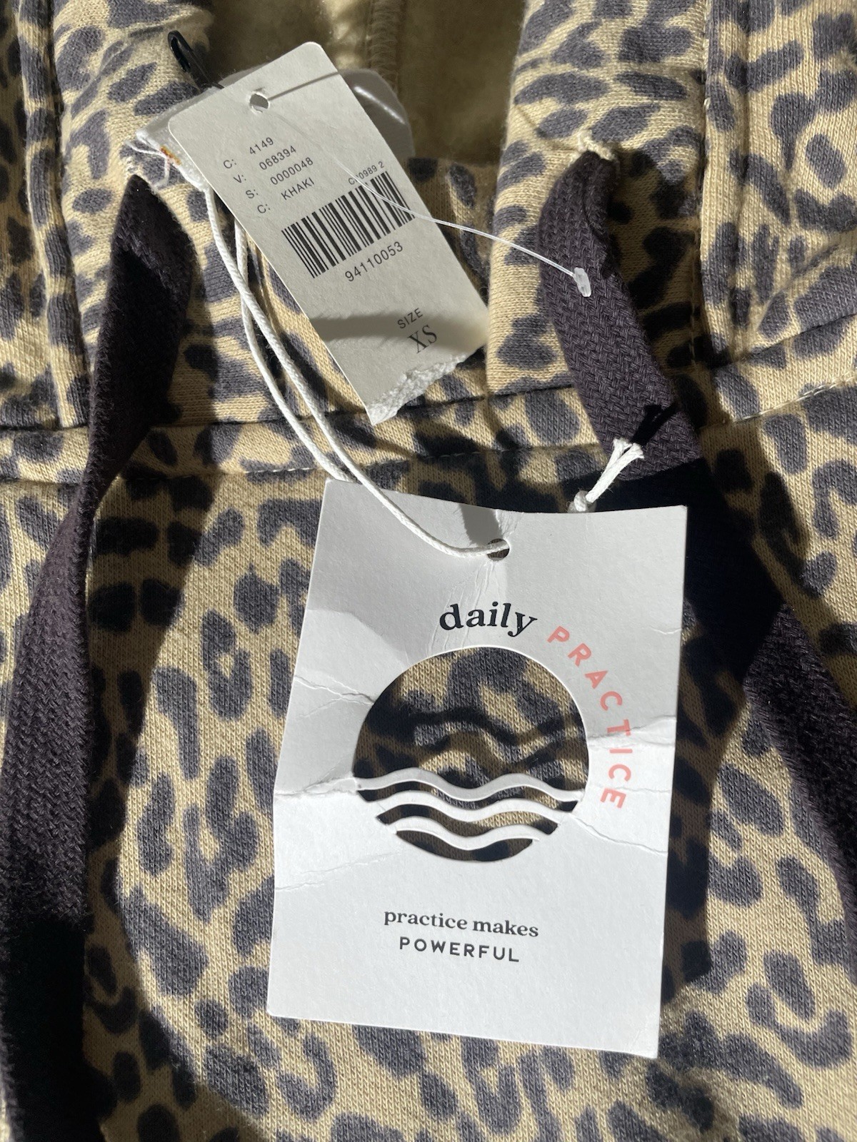 Anthropologie Daily Practice Hoodie Hooded Sweatshirt Leopard Print Brown XS NWT