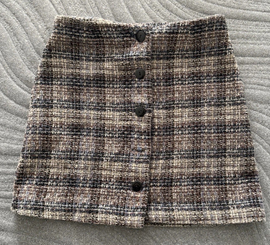 Vintage Rev Up Mini Skirt Juniors Sz 3 Brown Tweed Plaid Academia City Preppy