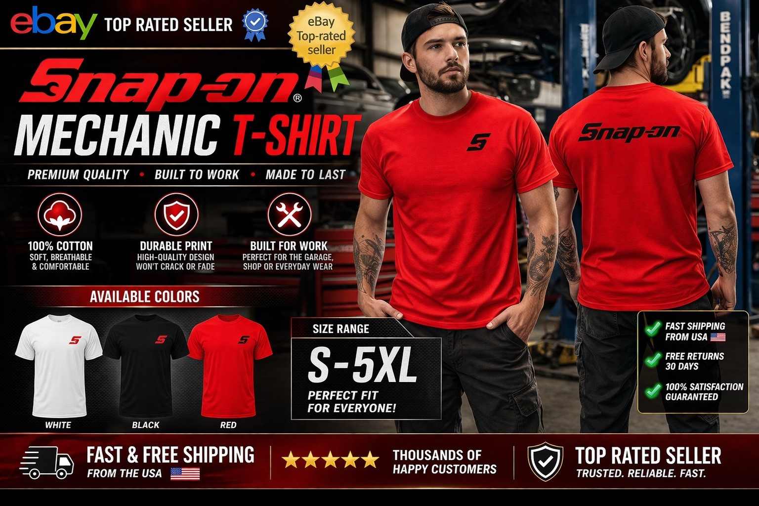 Snap-on tools short-sleeved t-shirt Snap-on clothing for men Size S-3XL