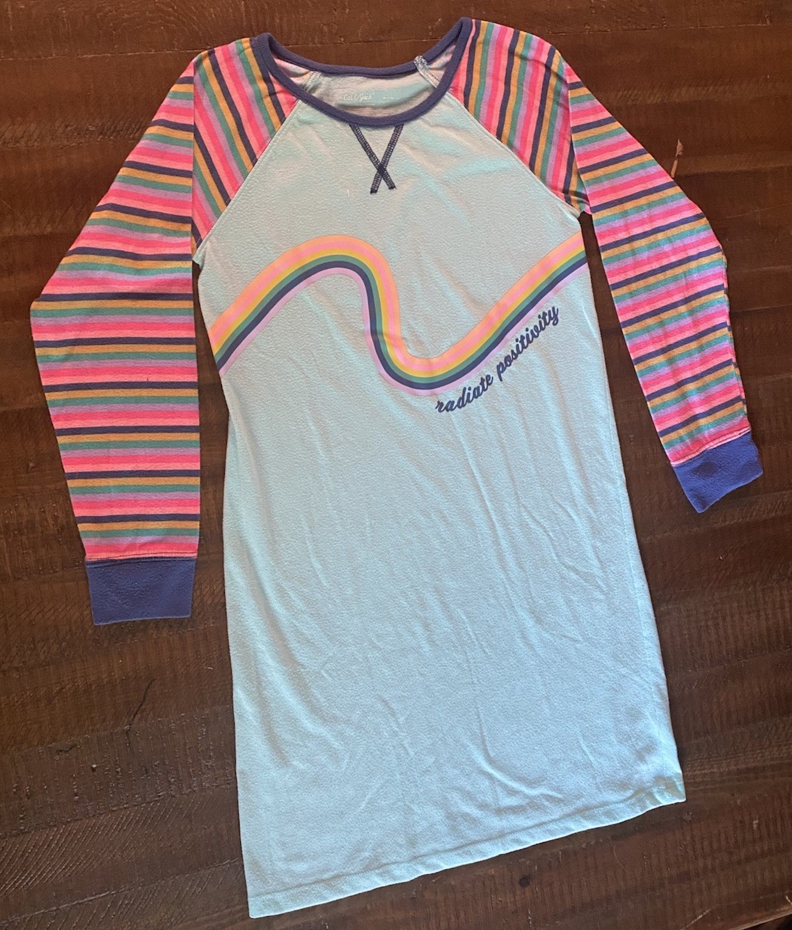 Girls Rainbow Nightgown With Radiate Positivity Graphic Size 7-8