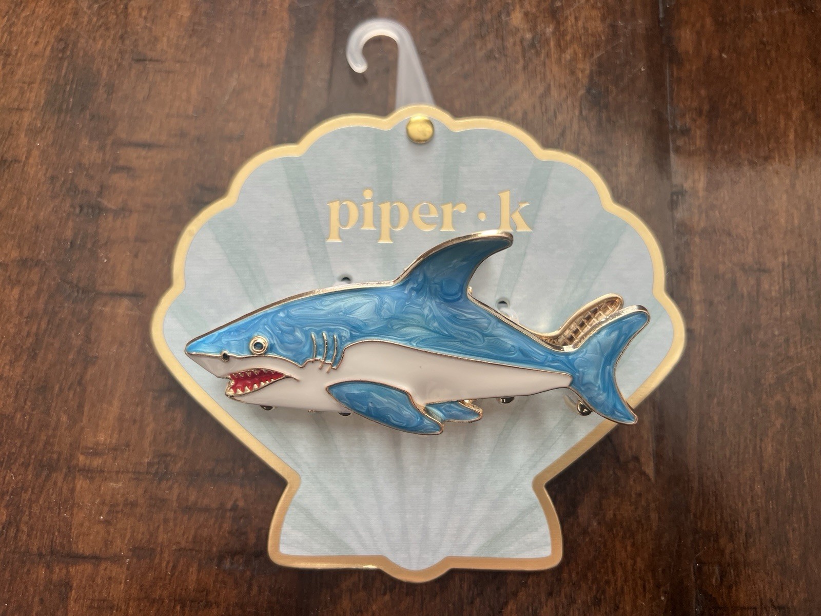 SHARK Hair Clip PIPER K Metal Gold with Color Enamel Design Shark Week Large NEW