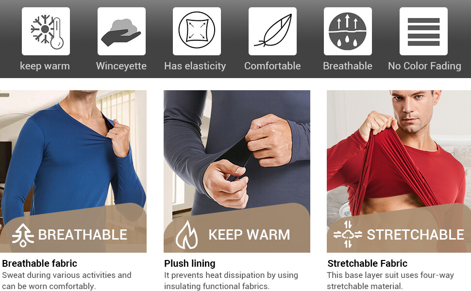 Men Microfiber Ultra Soft Fleece Thermal Long Johns Underwear Top & Bottom Set