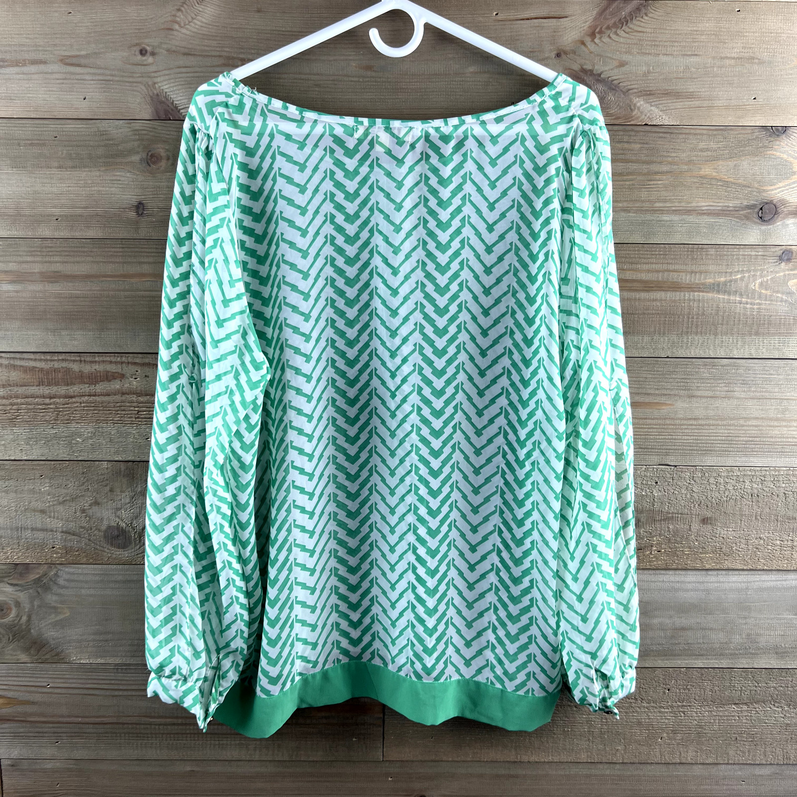 Umgee + Womens Blouse Long Open Slit Sleeves Sheer Chevron Pintuck Boho Size XL