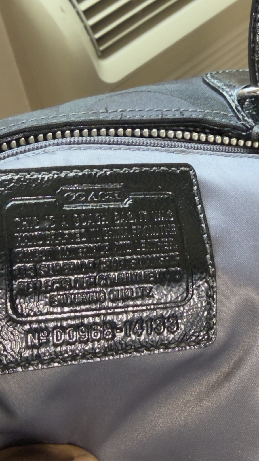 Coach Madison Signature Logo Tote Bag Black Zip Closure Silver Chain Straps