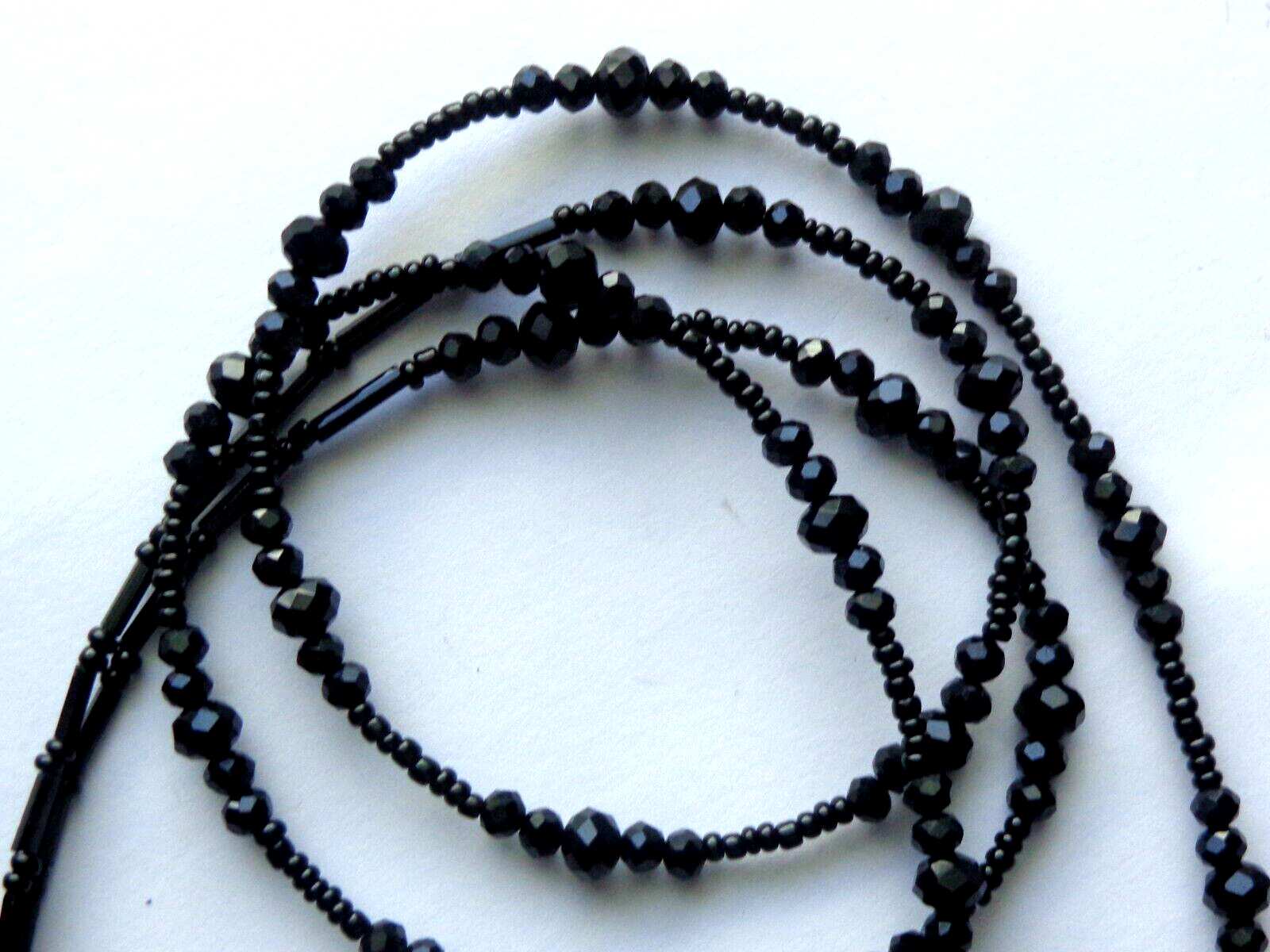 BLACK CRYSTAL BEADS FLOWER PENDANT BEADED LANYARD ID BADGE HOLDER LOBSTER CLASP