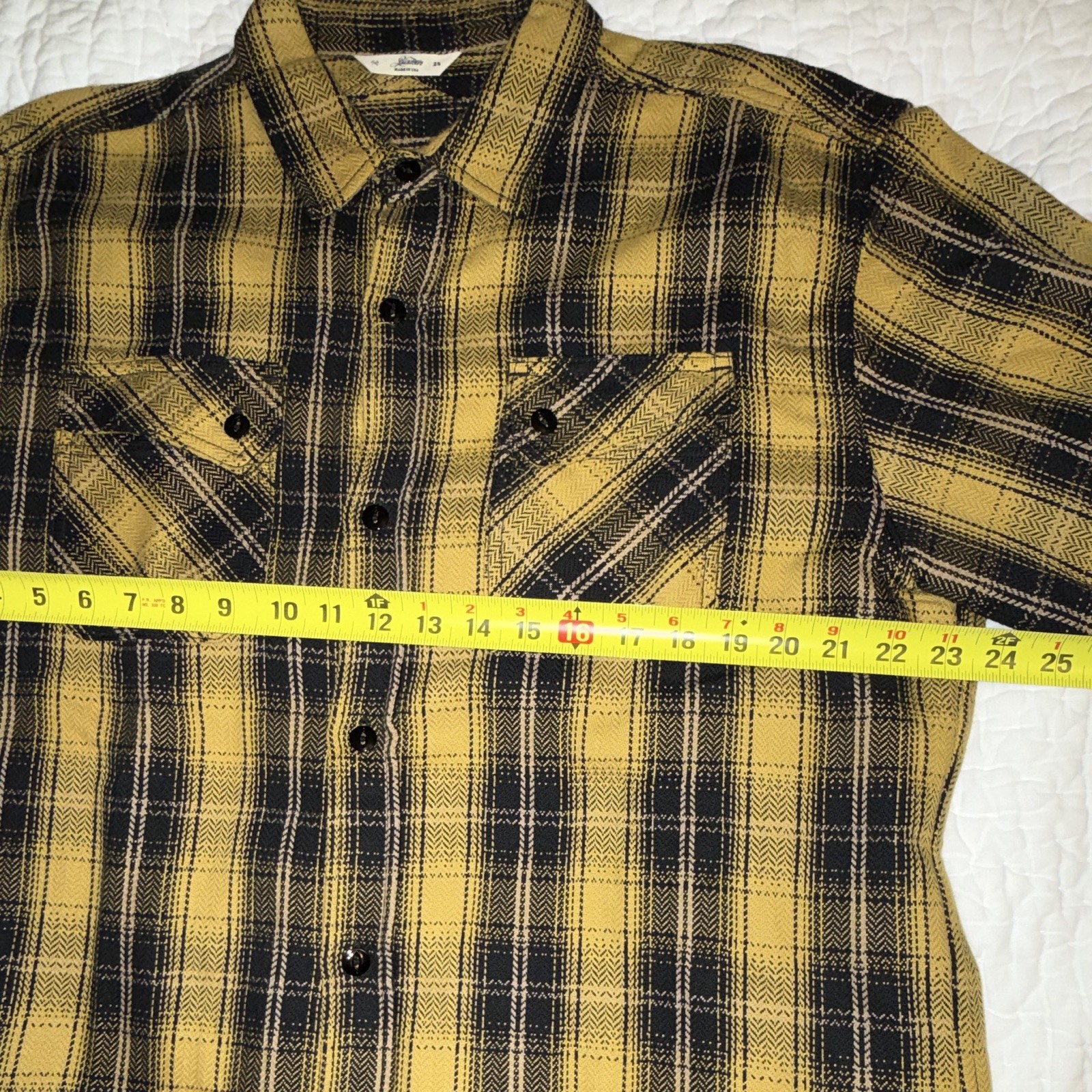 3Sixteen Crosscut Black/Yellow Plaid Blanket Flannel Button-Up Shirt 2XL