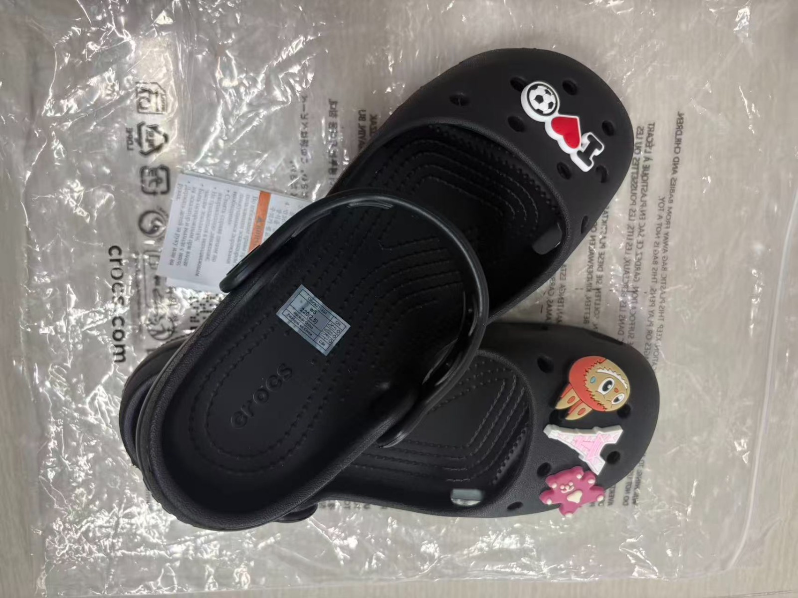 Black Crocs Classic Printed Ballet Flat Clog Lightweight Casual Slip On Shoes