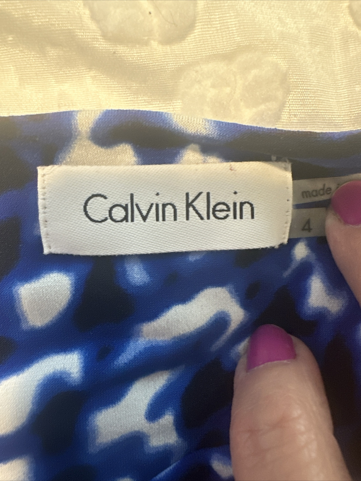 calvin klein 4 3/4 sleeve blue and white shift dress