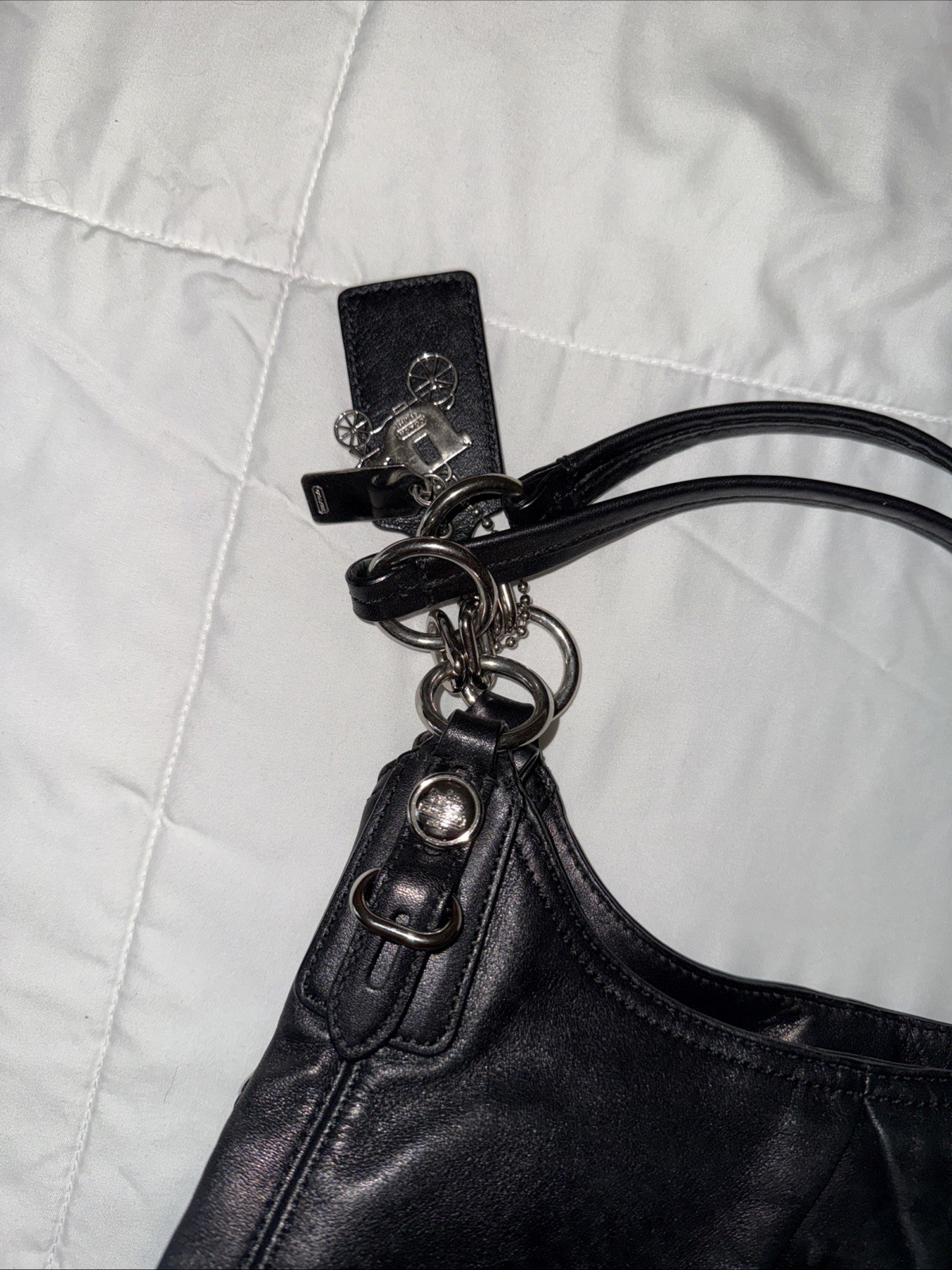 Coach Black Shoulder Bag Buckle Accent, Madison Maggie Hobo Purple Lining 15742