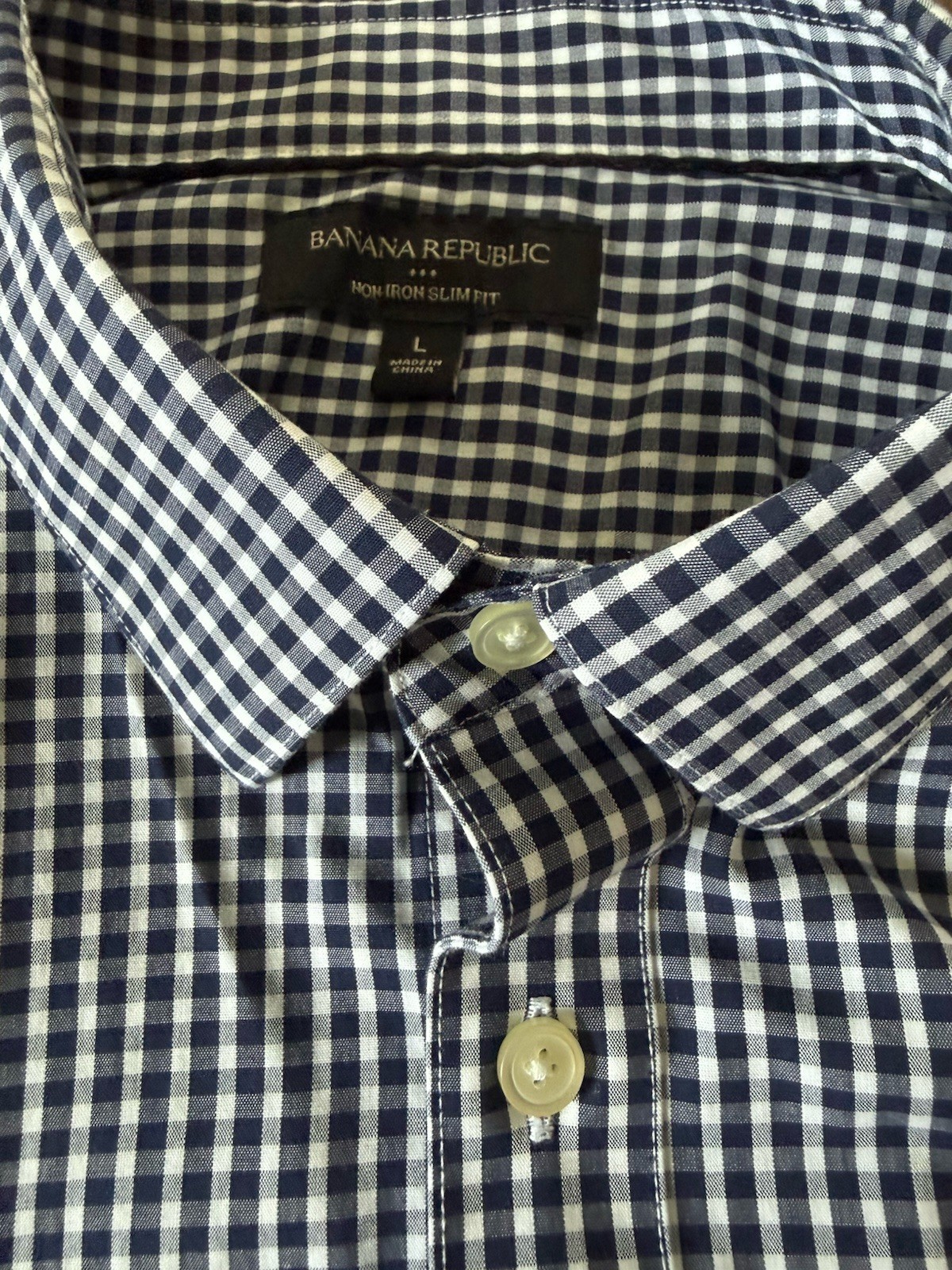 Banana Republic Men’s L Black White Gingham Button Up Shirt Slim Fit