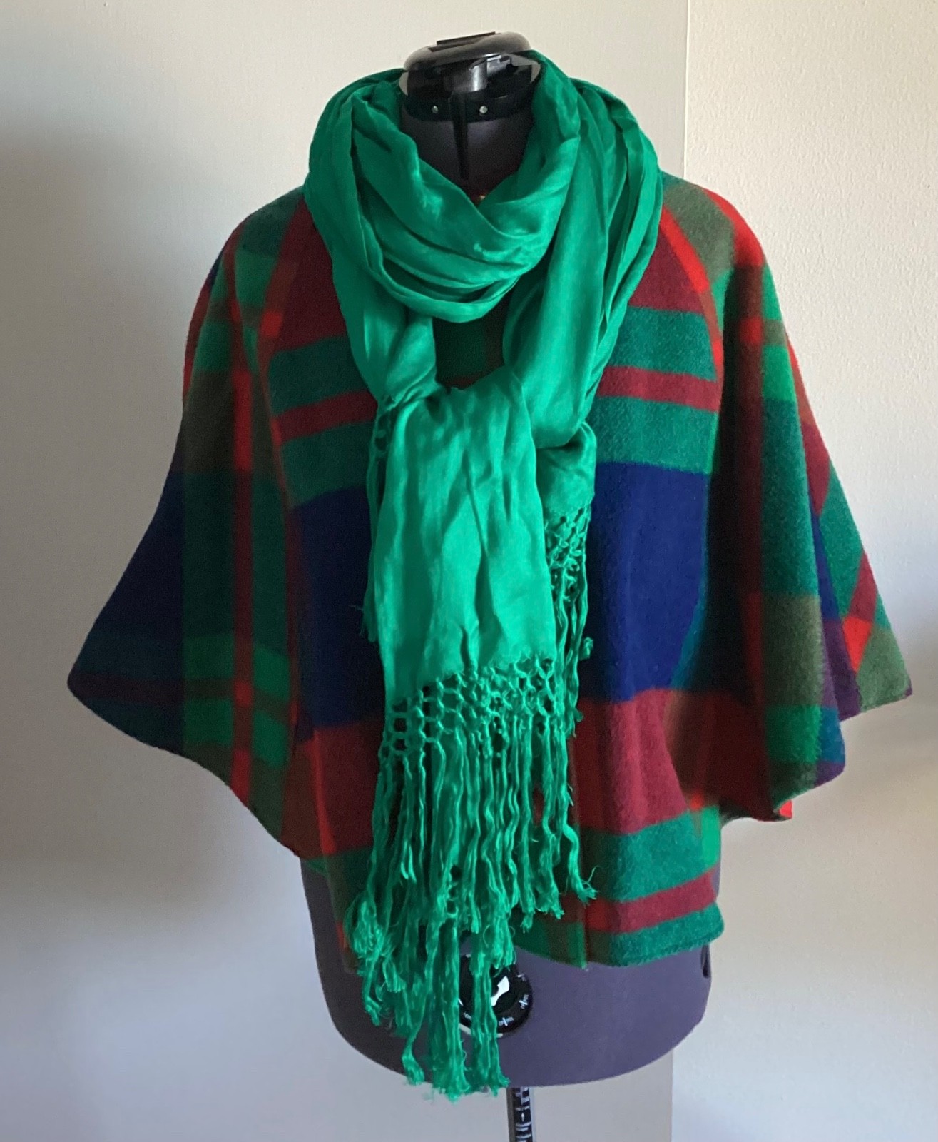 Large Long Emerald Green Scarf With Fringe 90 by 28 Inches Pashmina Shawl