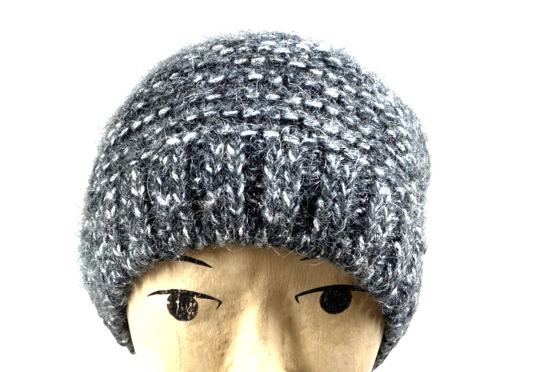 Black Gray Silver metallic Slouch Hat Beanie Made In Italy Mohair Blend