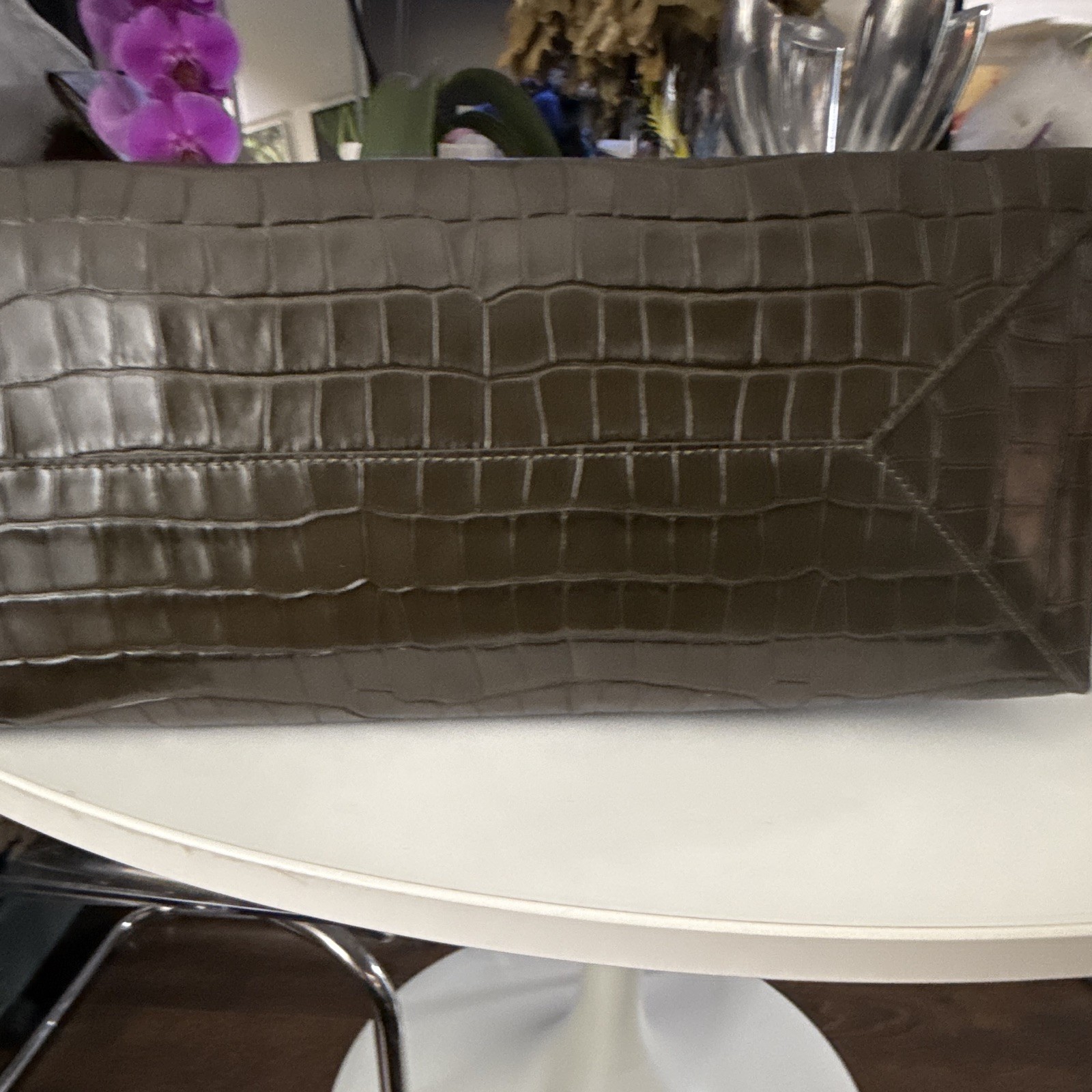 COCCINELLE Large Brown Croc Embossed Tote Pink Lining Gold Hardware Dust Bag