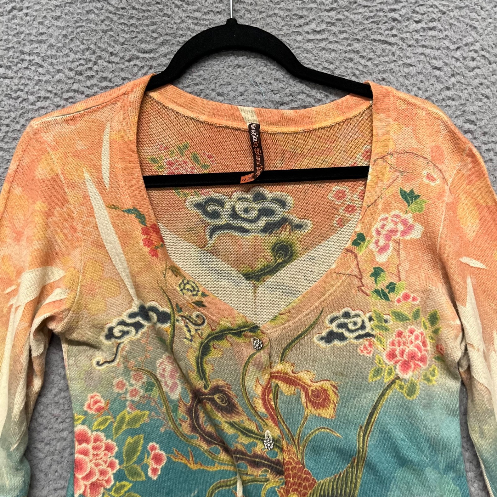 Mushka By Sienna Rose Top Womens S Colorful Oriental Asian Y2K Art Button Up