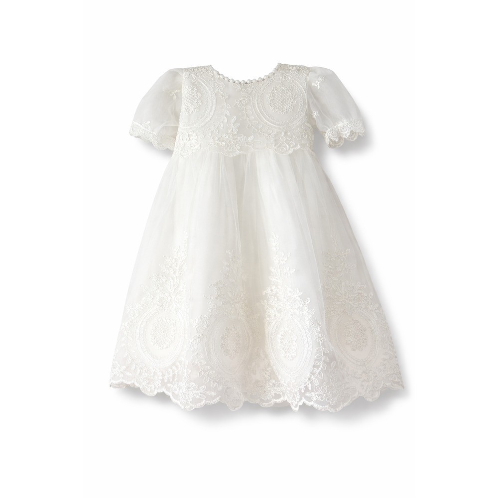 Laurenza’s Baby Girls Short-Sleeve Victorian Baptism Dress & Christening Gown