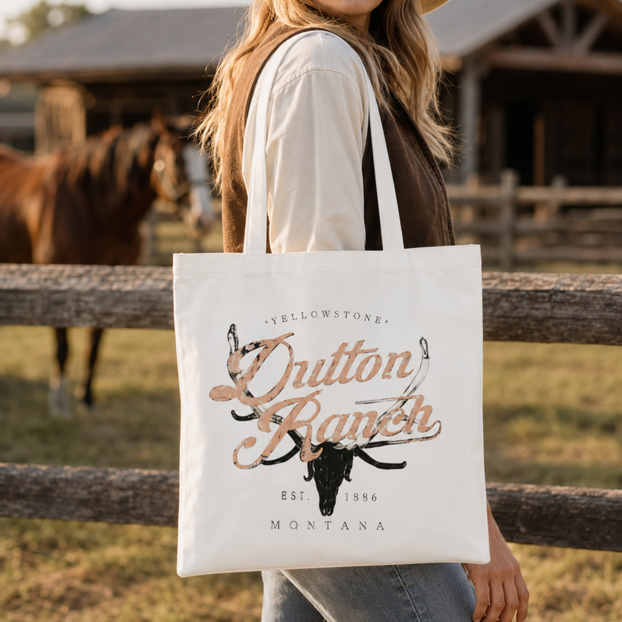 Women Western Typography Canvas Tote Bag, Casual Daily Use