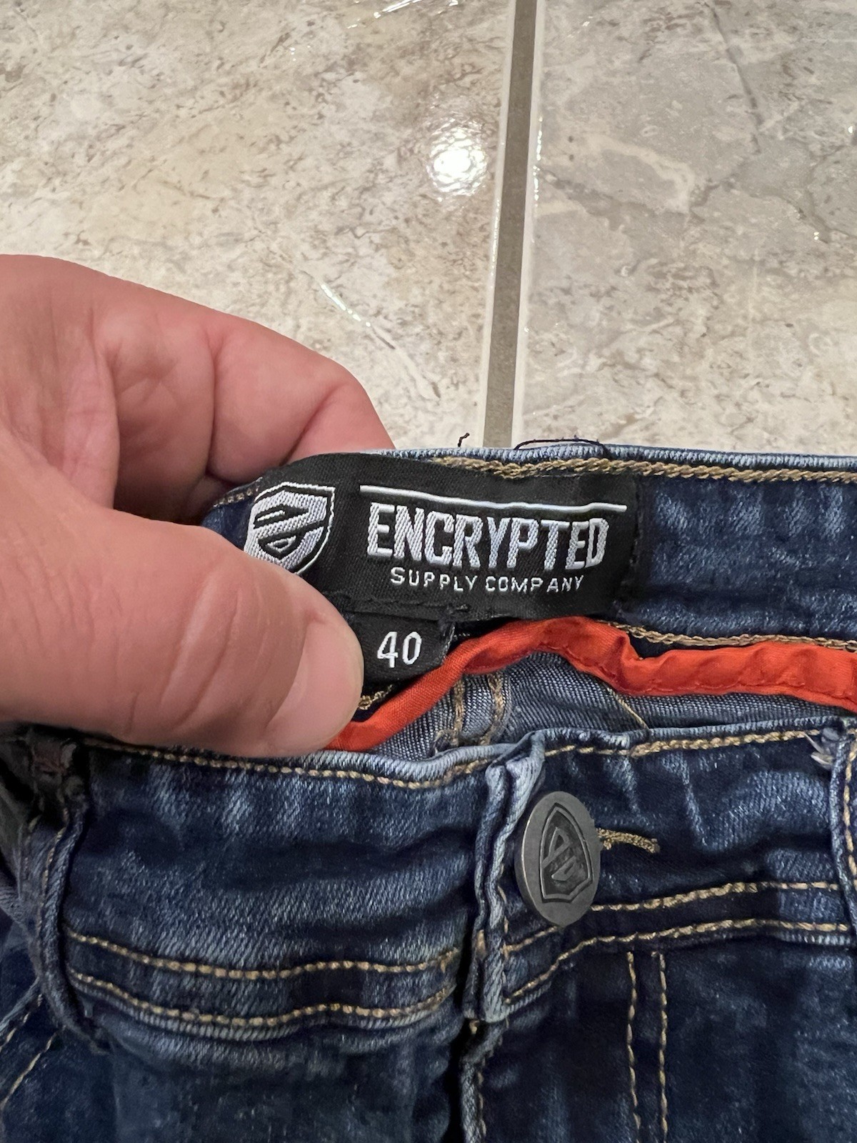 ENCRYPTED Men’s 40 Acid Wash Biker Jeans Slim Fit Moto Skinny Blue Denim