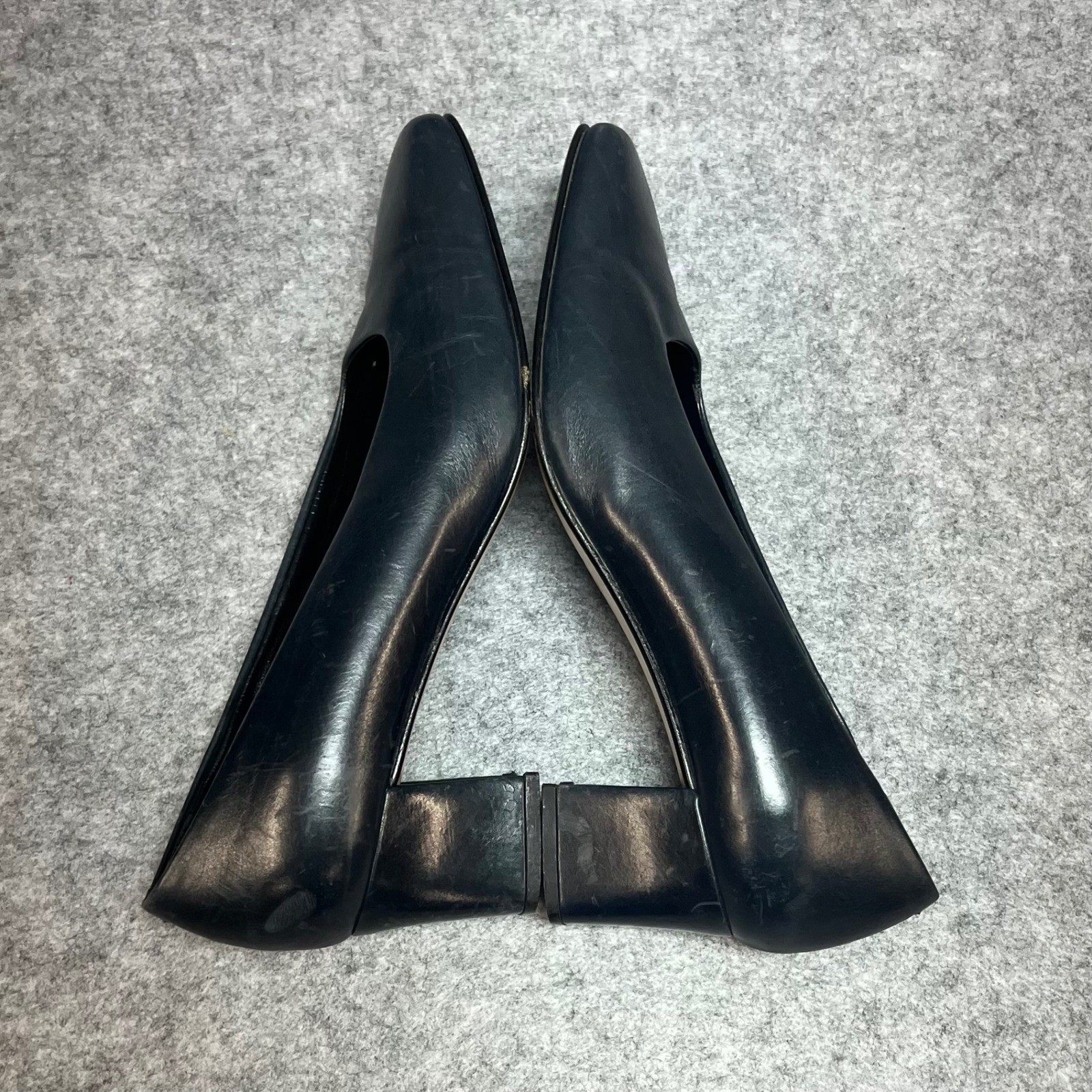 Amalfi Italy Navy Blue Leather Square Toe Block Heel Pumps Career Women Size 7.5