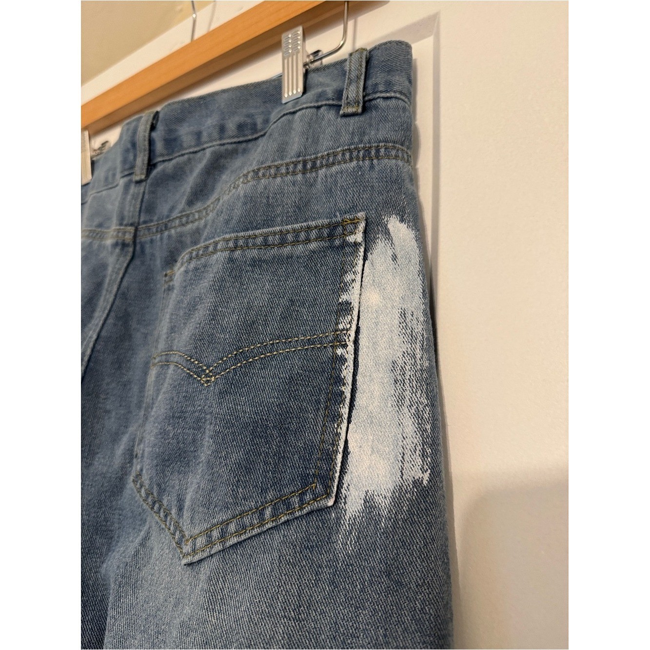 Gallery Dept Two-Tone Distressed Blue Flare Jeans with Embellished Hem