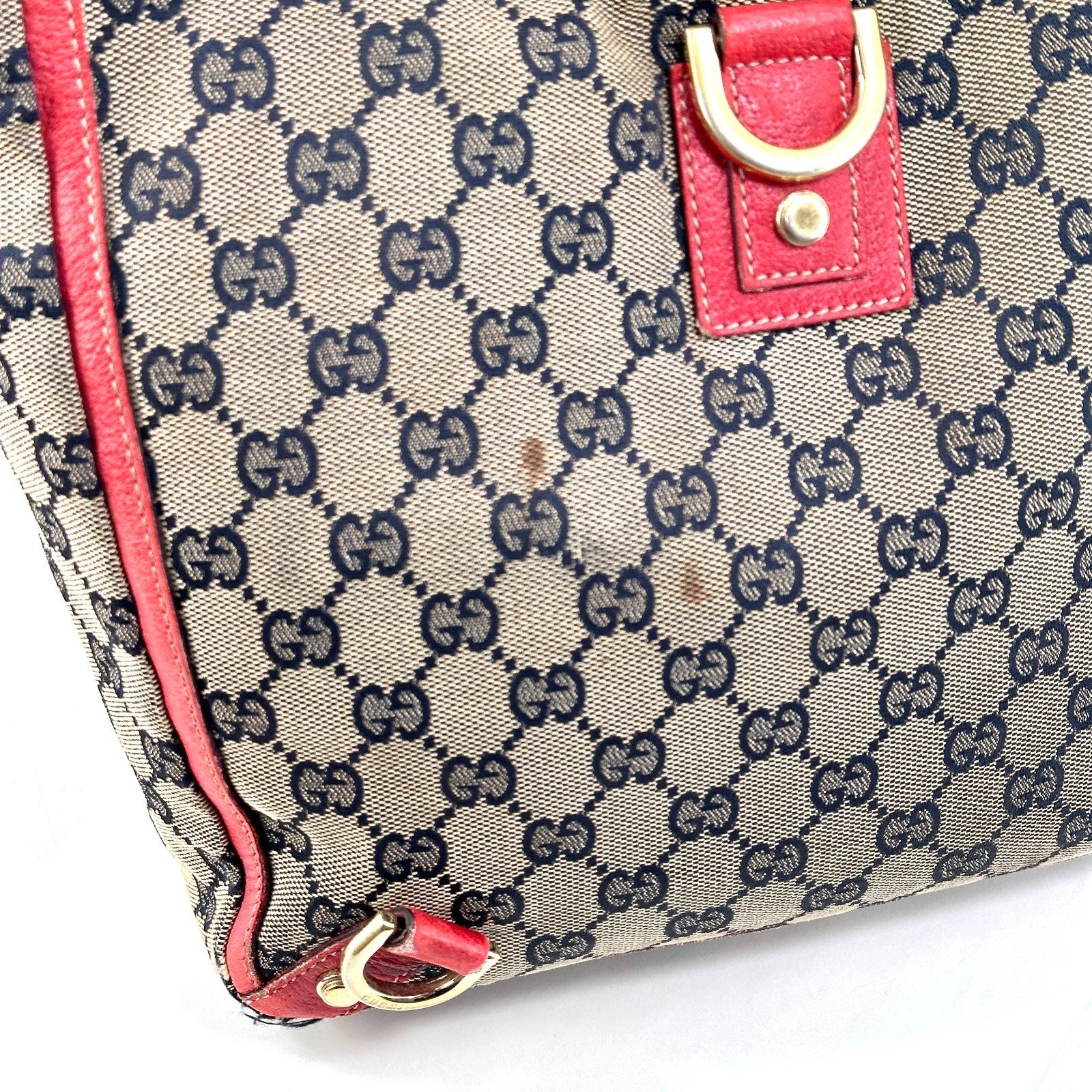 Gucci Abbey GG Canvas Leather Red 130739 Handbag Tote Bag Authentic