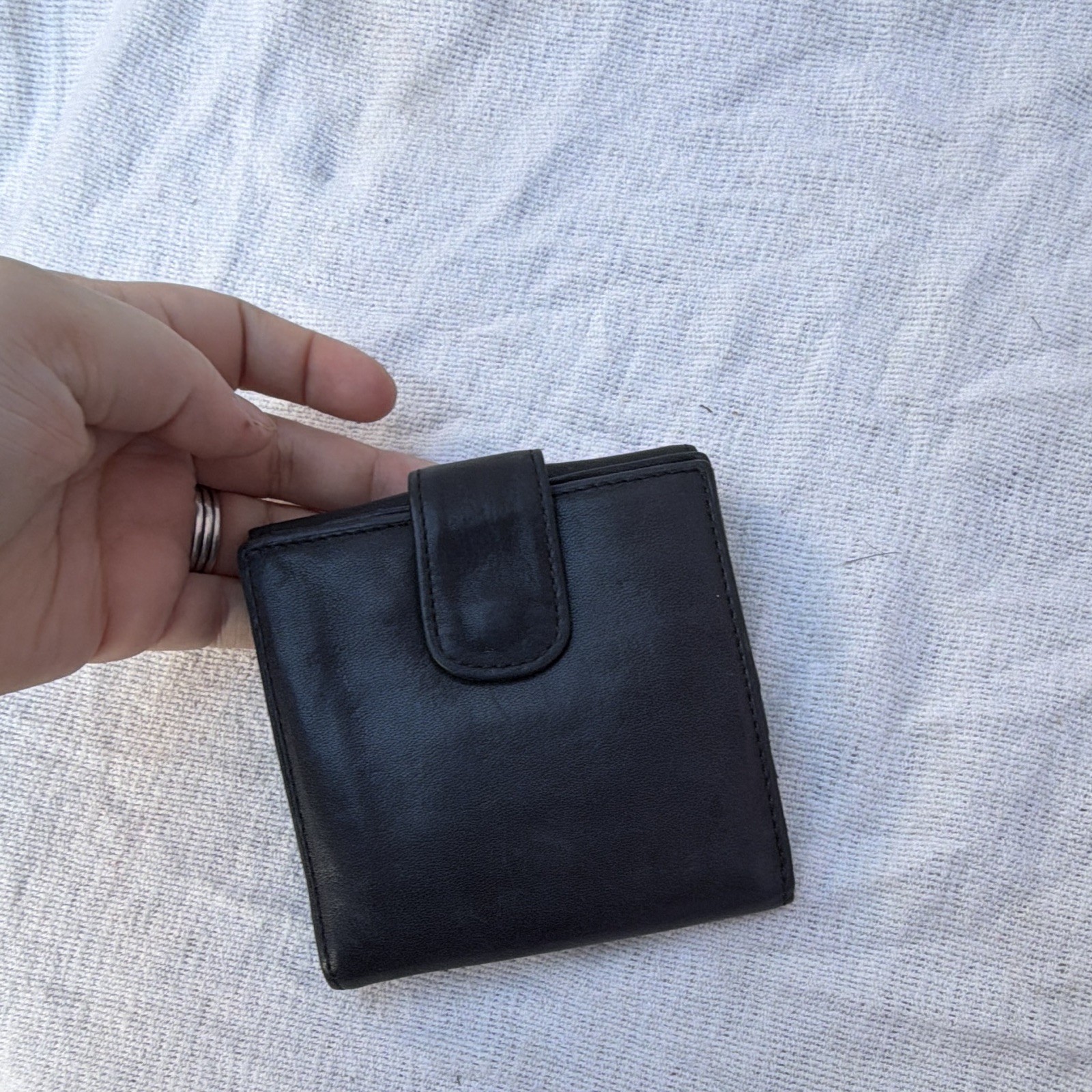 Tignanello Women’s Black Bifold Snap Wallet with Logo, ID Window, Card Slots
