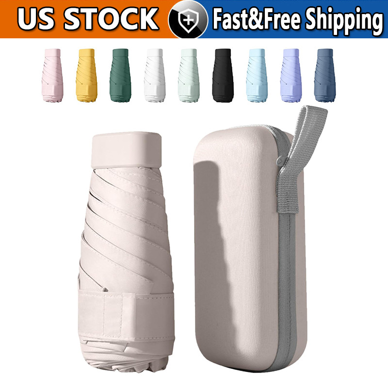 Portable Rain Umbrella Pocket Compact Mini Umbrella 6 Fold Sun Umbrella US