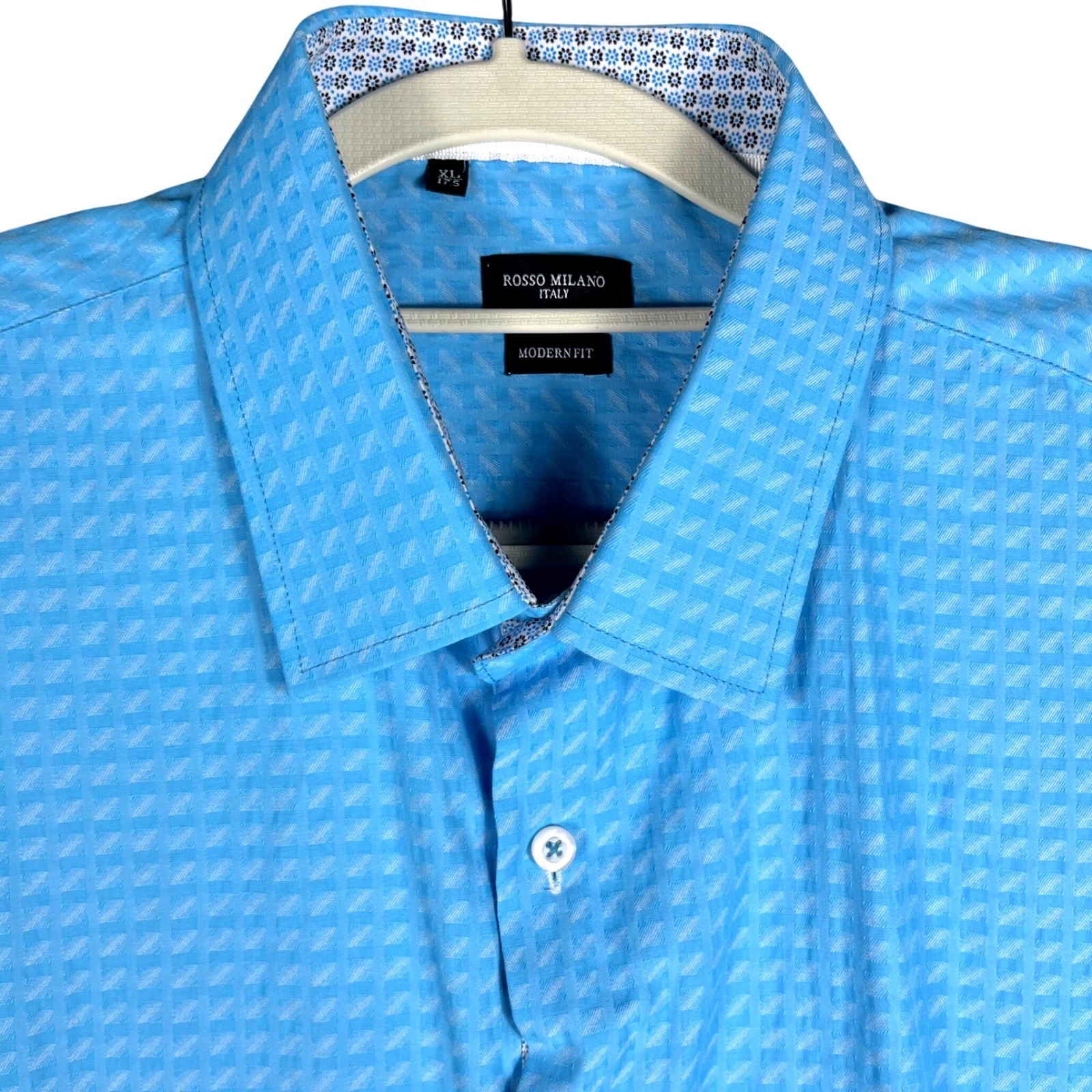 Rosso Milano Italy Button Down Shirt Mens XL Blue Modern Fit Geometric RM-4047