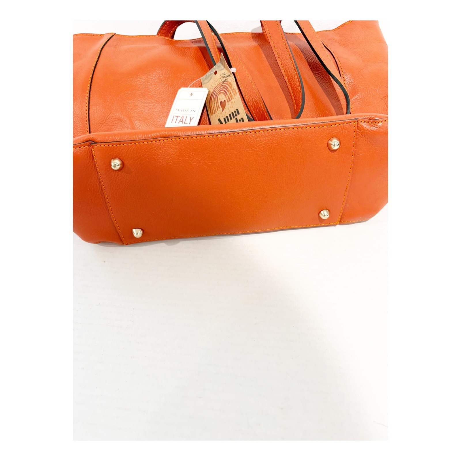 Anna Paola Monique Orange Leather Tote Bag Made in Italy New