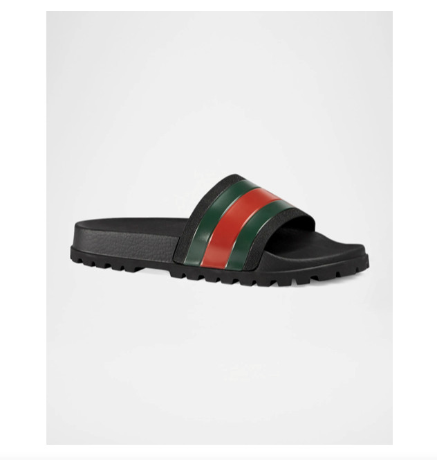 GUCCI Black Rubber Red/Green Web Stripe Pursuit Trek Pool Slides UK 10/US 10.5