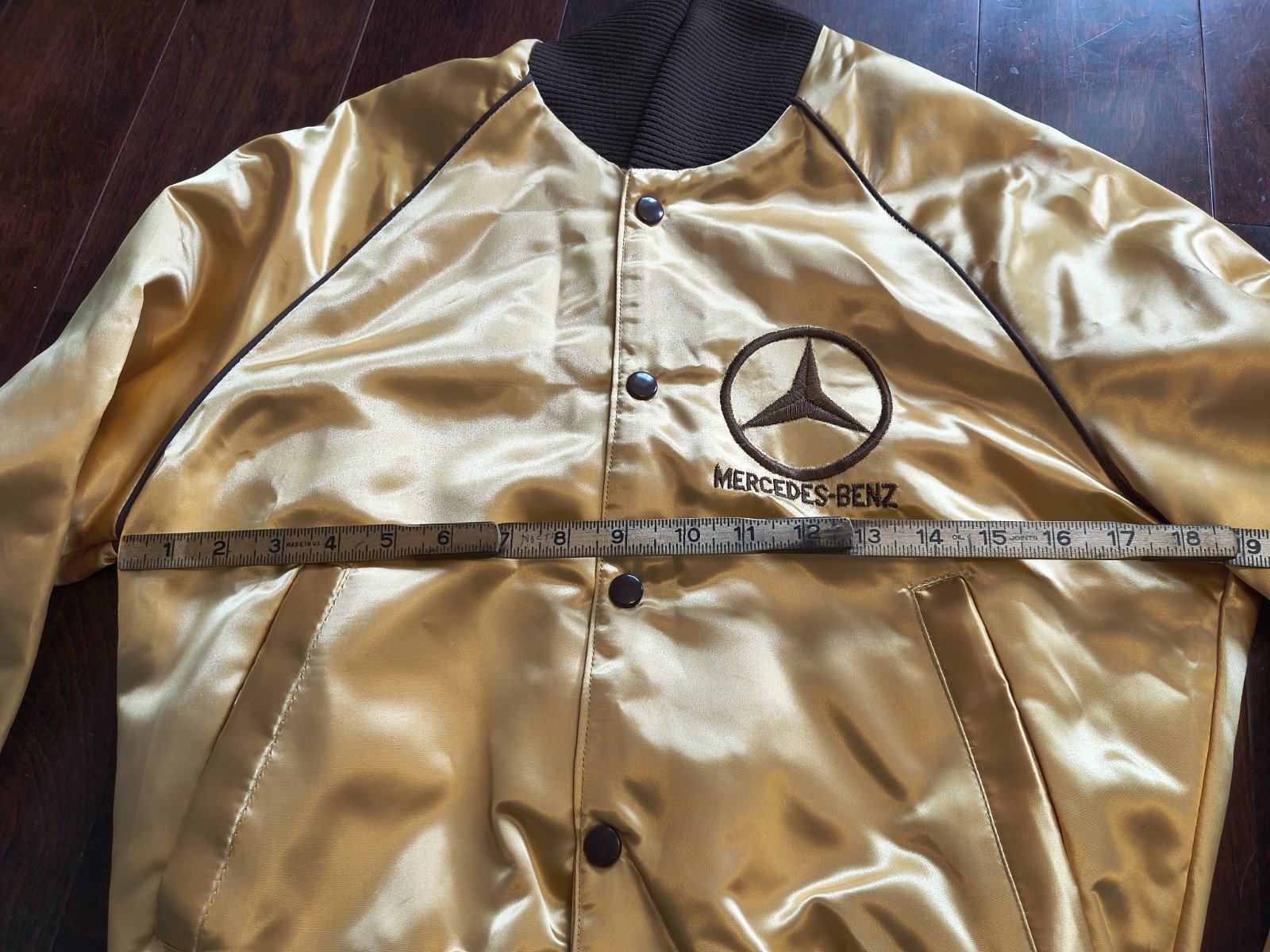 Vintage 1980s Mercedes-Benz Satin Bomber Jacket Gold F1 Racing Made in USA Small