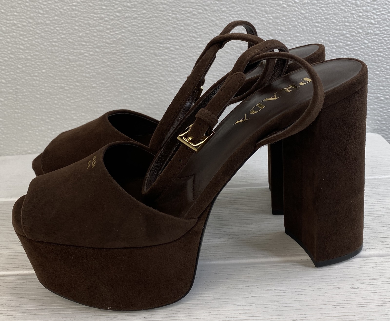 Prada Platform Pumps 115mm Women’s Size US6.5 EU36.5 Dark Brown Suede Sandals