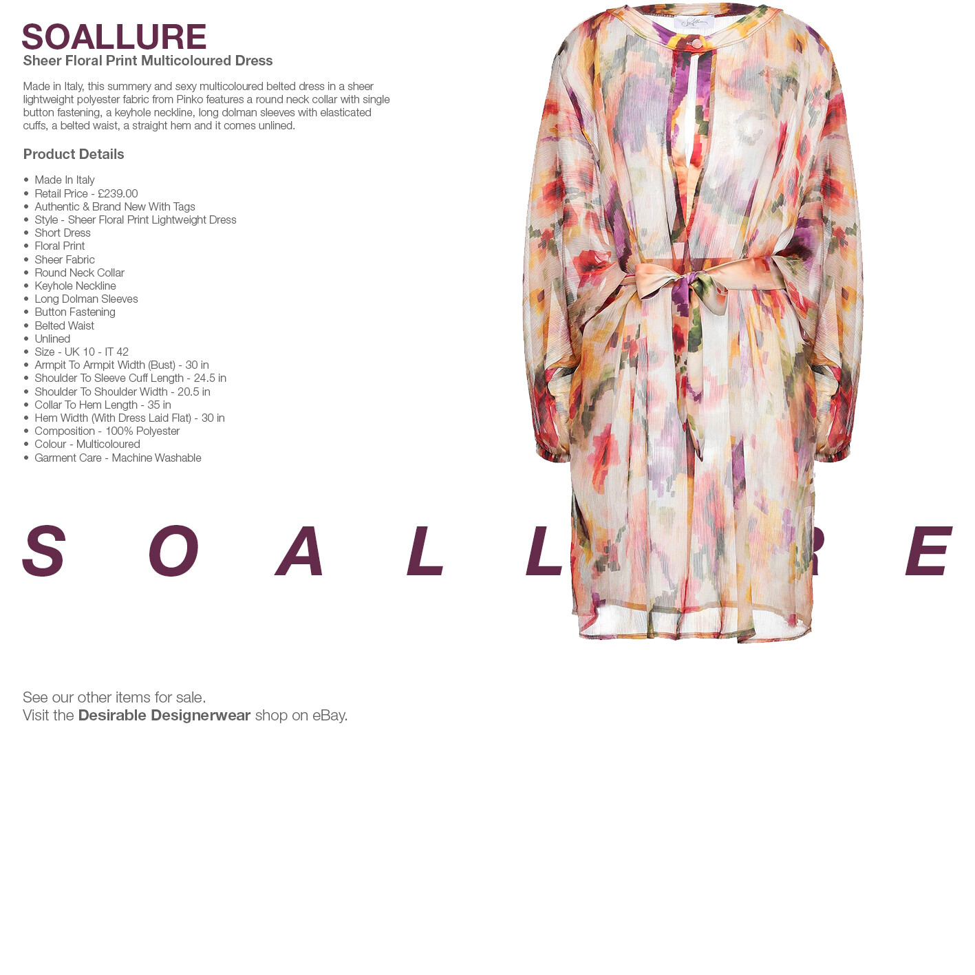 Kaftan Beach Dress Floral Sheer Belted Summer Dress Size 42 – RP £239.00