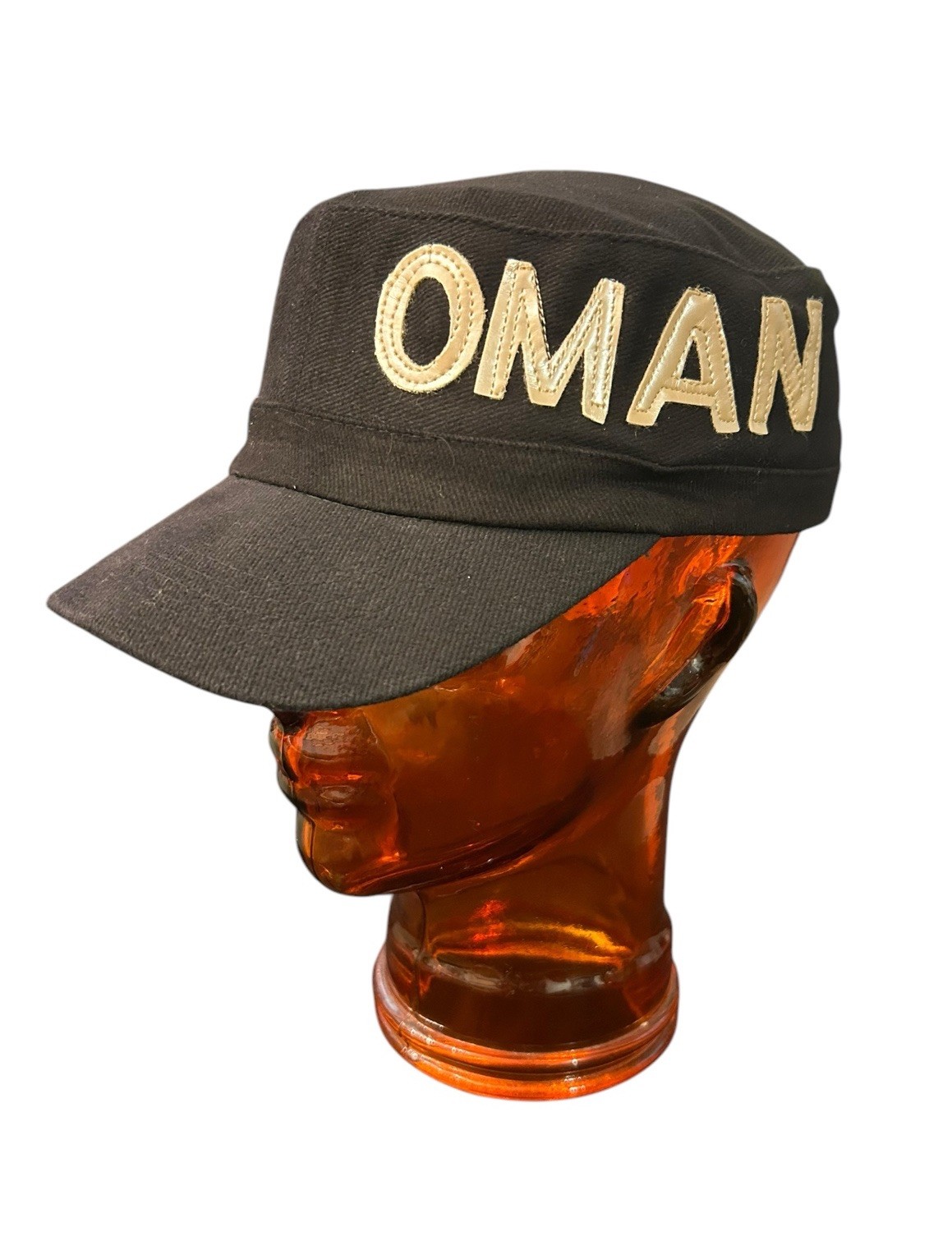 OMAN Embroidered Flag Black Hat Men Sz One Size 8” Military Style Spell out Logo