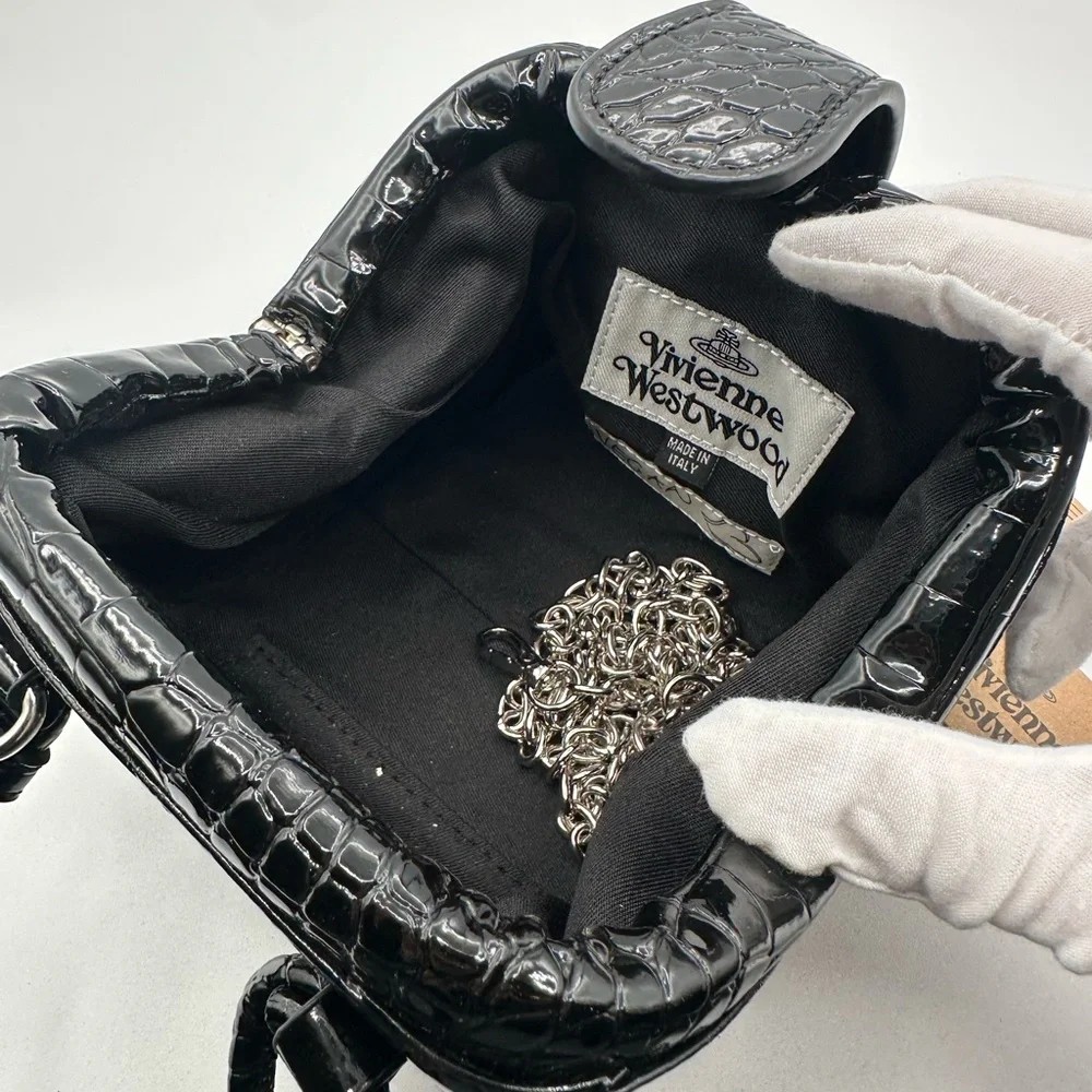 Vivienne Westwood Mini Croc Embossed Bag Black Handbag