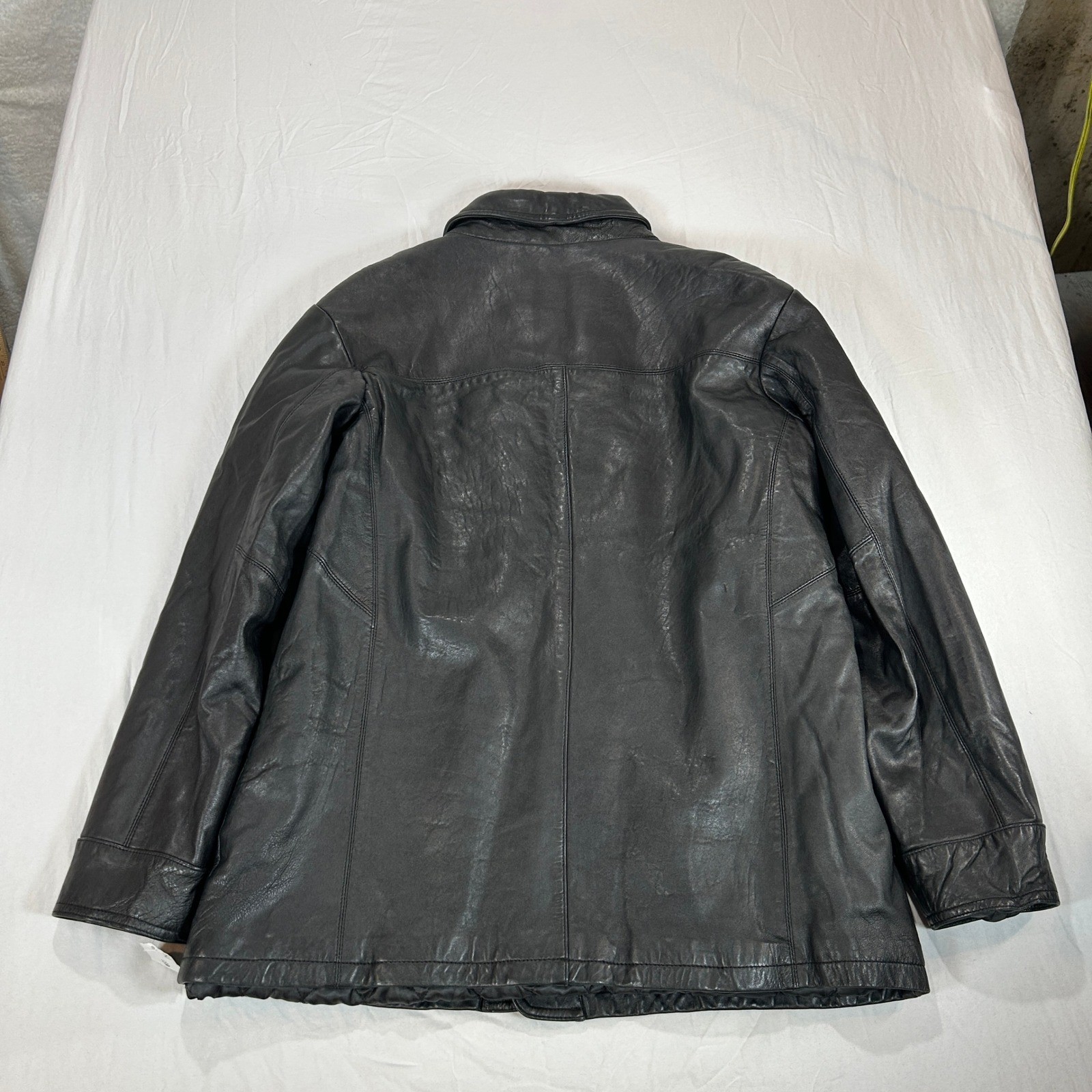 Knightsbridge Mens Black Genuine Leather Quilted Lined Button Front Jacket Large