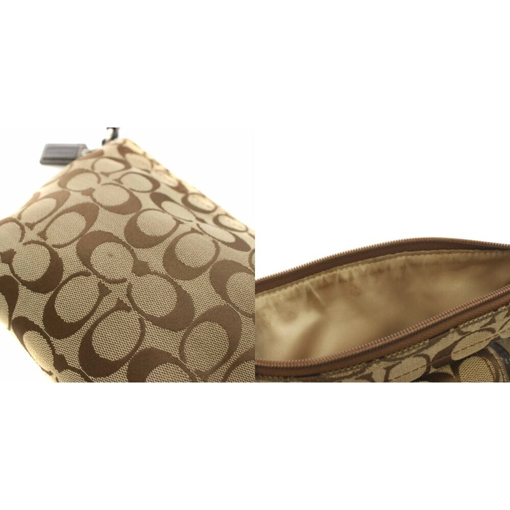 Coach Signature Canvas Leather Shoulder Bag Beige Brown Women 18cm 17.5cm