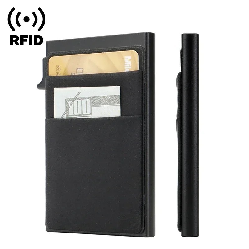 Mens RFID Blocking Wallet Slim Credit Card Holder Black Minimalist Auto Pop Up