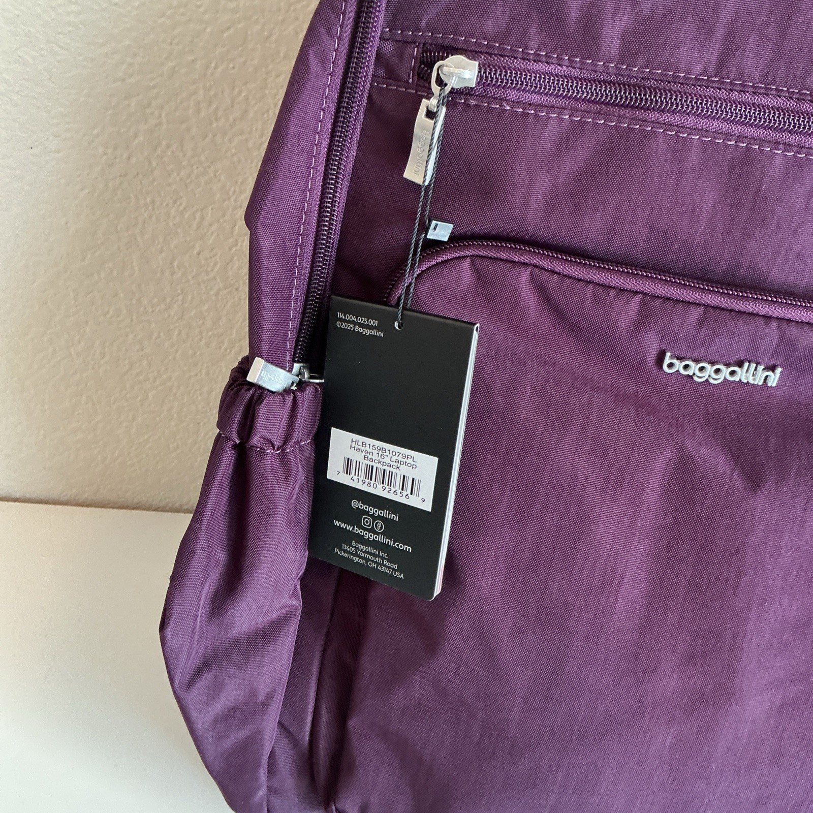 NEW Baggallini Everyday Laptop Backpack 16×14 Water-Repellent Mulberry Color